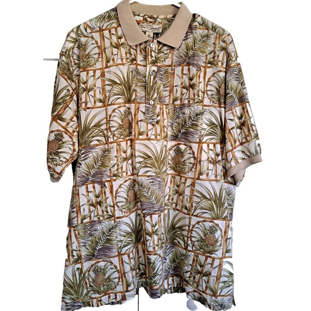 Tori Richard Men's L Short Sleeve 100% Cotton Lawn Short Sleeve Polo Shirt